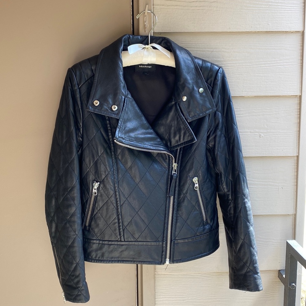 Mackage quilted leather biker moto jacket Med 8-10